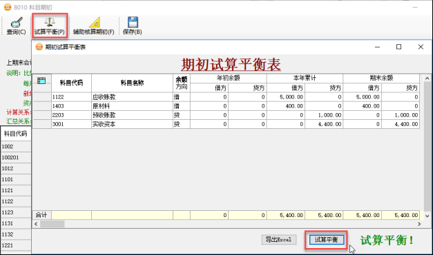 財務軟件-科目期初試算平衡 財務軟件-科目期初試算平衡