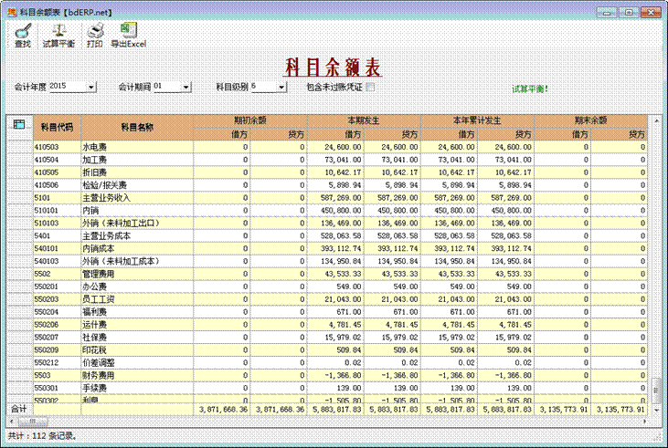 財務軟件-科目余額表 財務軟件-科目余額表