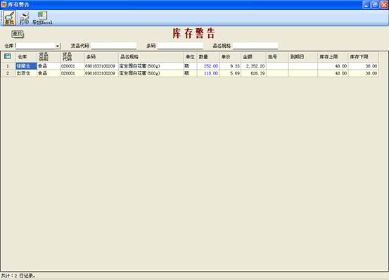 進銷存管理軟件-庫存警告